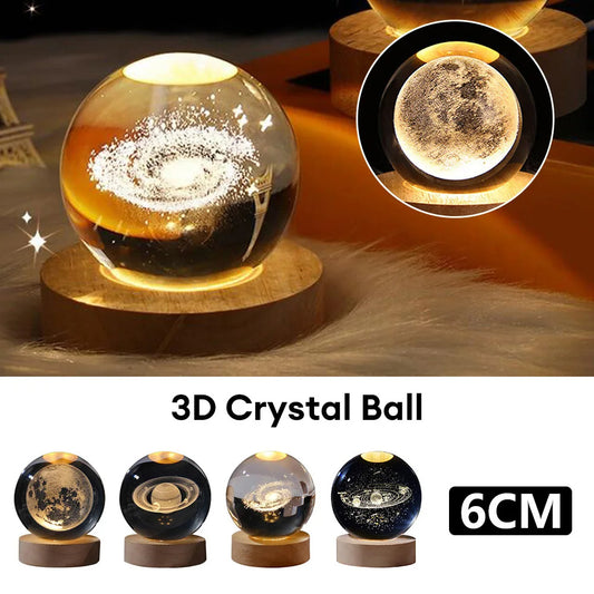 3D Crystal Ball Night Light – Starry Sky & Planet Projection Gift