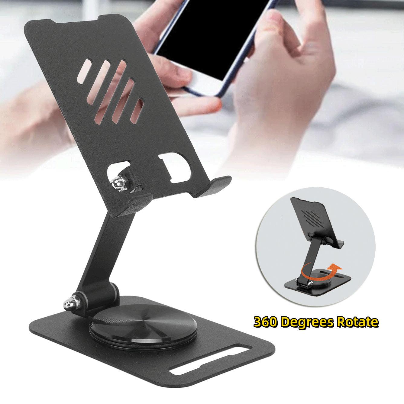 360° Rotating Metal Phone & Tablet Holder Stand – Adjustable & Sleek Desktop Accessory