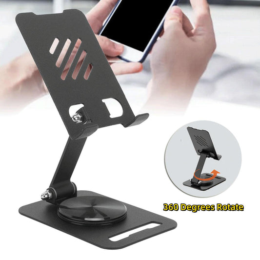 360° Rotating Metal Phone & Tablet Holder Stand – Adjustable & Sleek Desktop Accessory