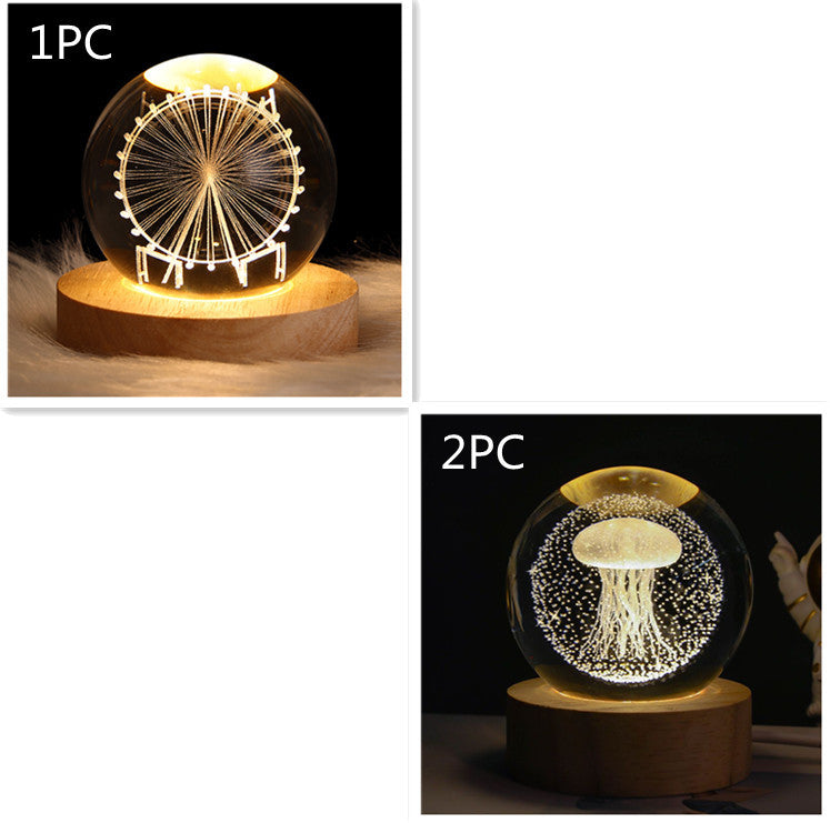 3D Crystal Ball Night Light – Starry Sky & Planet Projection Gift