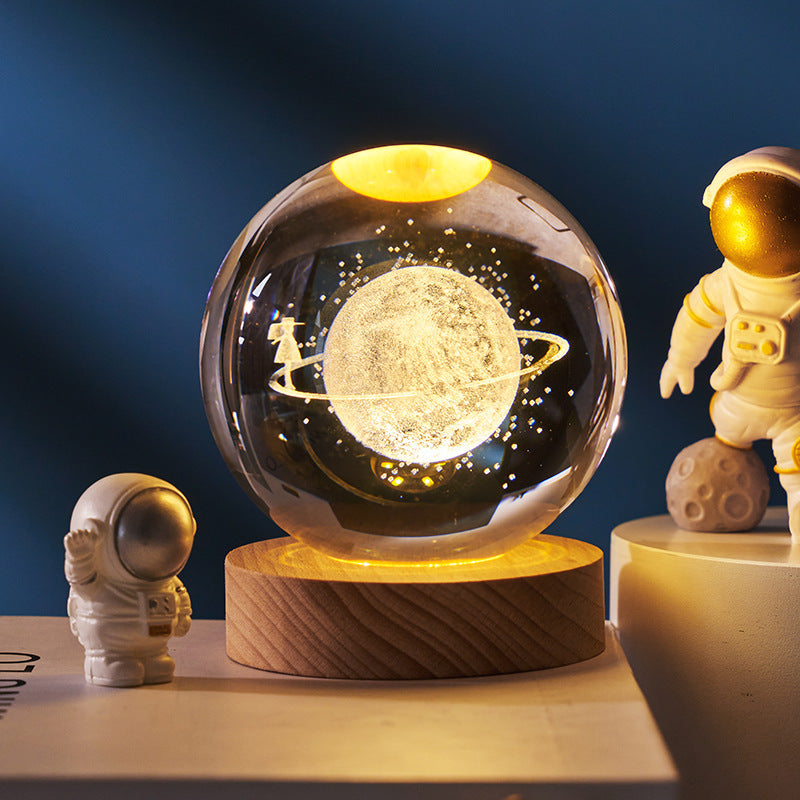 3D Crystal Ball Night Light – Starry Sky & Planet Projection Gift